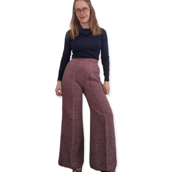 70s Striped Chevron Purple Pants 28 Inseam 23 High Waist - Picture 1 of 10
